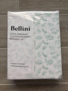Bellini Nursery Bedding Set - White with Mint Leaf Pattern